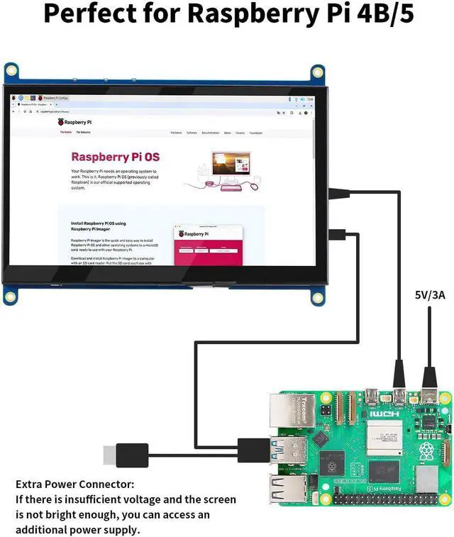 Alt view image 2 of 5 - CUQI 7 Inch Mini LCD Screen HD IPS 1024x600 Display, Mini HDMI Monitor for Raspberry Pi 5/4/3, PC, Windows, Xbox