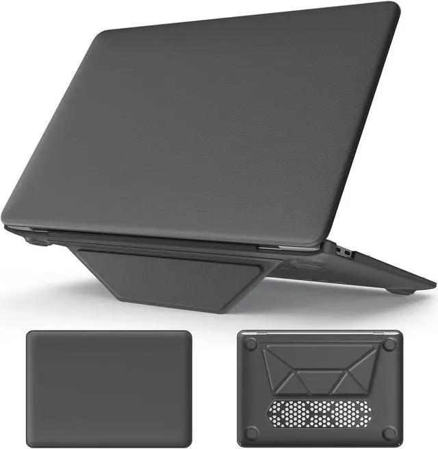 Main image of MEEgoodo for MacBook Air 13 inch Case 2021 2020 2019 2018, Kickstand Cover Fit Model A2337 M1 A2179 A1932, PU Leather Laptop Hard Shell with TPU Keyboard & Webcam Cover & OTG Adapter,Gray