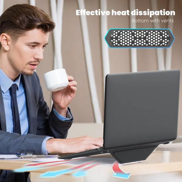 Alt view image 5 of 5 - MEEgoodo for MacBook Air 13 inch Case 2021 2020 2019 2018, Kickstand Cover Fit Model A2337 M1 A2179 A1932, PU Leather Laptop Hard Shell with TPU Keyboard & Webcam Cover & OTG Adapter,Gray