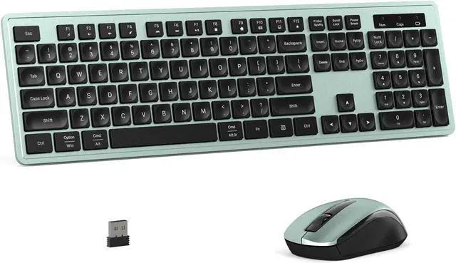 Main image of MPTOG Wireless Keyboard and Mouse Combo, Full-Size 104-Key Office Keyboard with 15 Function Keys, Numeric Keypad, Single USB Receiver, Compatible with PC and Laptop(Green)