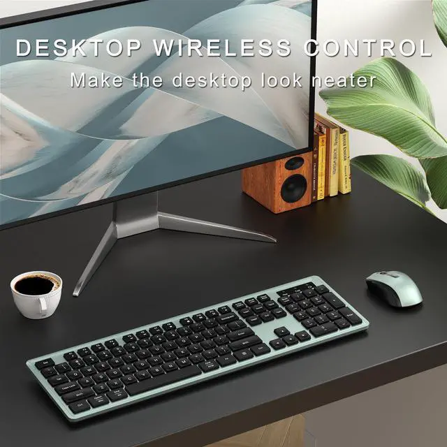 Alt view image 2 of 5 - MPTOG Wireless Keyboard and Mouse Combo, Full-Size 104-Key Office Keyboard with 15 Function Keys, Numeric Keypad, Single USB Receiver, Compatible with PC and Laptop(Green)