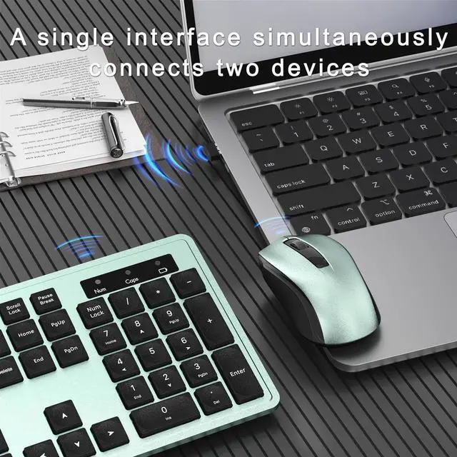 Alt view image 4 of 5 - MPTOG Wireless Keyboard and Mouse Combo, Full-Size 104-Key Office Keyboard with 15 Function Keys, Numeric Keypad, Single USB Receiver, Compatible with PC and Laptop(Green)
