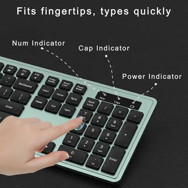 Alt view image 5 of 5 - MPTOG Wireless Keyboard and Mouse Combo, Full-Size 104-Key Office Keyboard with 15 Function Keys, Numeric Keypad, Single USB Receiver, Compatible with PC and Laptop(Green)