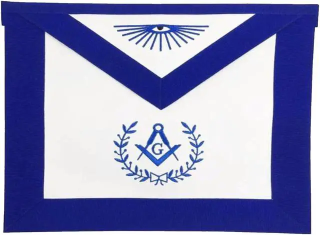 Main image of MASTER MASON BLUE LODGE APRON - White&Blue SQUARE & COMPASS G with WREATH (Blue, French Lambskin)