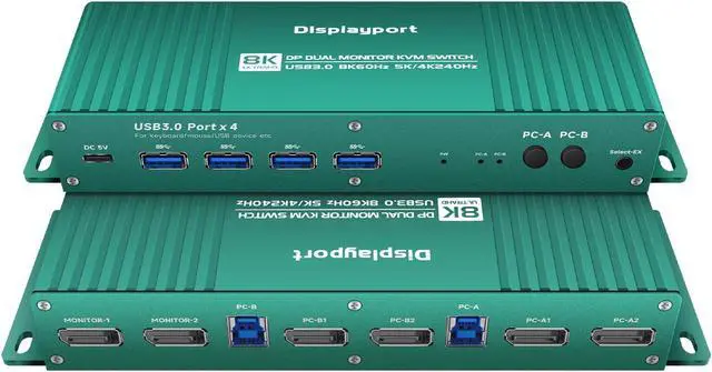 Main image of Displayport kvm Switch 2 Monitors 2 Computers 4K 165Hz kvm Switch 2 Monitors 2 Computers Display Port 1440P 120Hz 144Hz 165Hz 240hz FreeSync G-SYNC