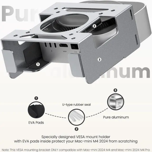 Alt view image 2 of 5 - Fasgear Mac Mini M4 Vesa Mount Pure Aluminum, Under Desk Mounting Bracket for Monitors with Anti-Theft Function, Metal Wall Mounted VESA Compatible with Mac Mini M4 Pro 2024(Silver)
