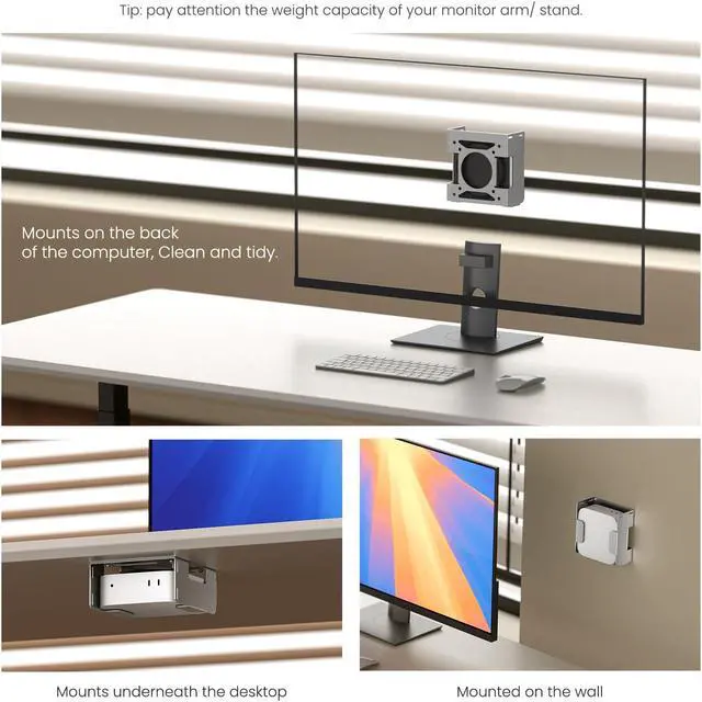 Alt view image 4 of 5 - Fasgear Mac Mini M4 Vesa Mount Pure Aluminum, Under Desk Mounting Bracket for Monitors with Anti-Theft Function, Metal Wall Mounted VESA Compatible with Mac Mini M4 Pro 2024(Silver)