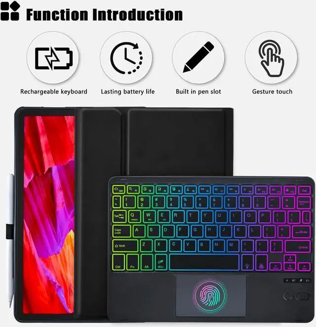 Alt view image 3 of 5 - MePadKey Touchpad Keyboard Case for Amazon fire Max 11 11.0-inch 2023(13th Generation),Rainbow Backlight Rechargeable Detachable Keyboard with Pen Holder for Tablet Cover (Black+Black)