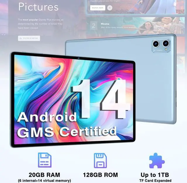 Alt view image 2 of 5 - DEERTiME Android 14 Tablet 10.1 Inch Tablets, 20GB RAM 128GB ROM 1TB Expand Octa-Core 2 in 1 Tablet PC with Keyboard Mouse Case, 1280x800 IPS HD Touchscreen, Bluetooth WI-FI 6, Widevine L1 - Blue