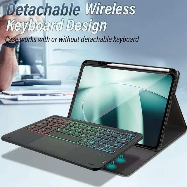 Alt view image 2 of 5 - DKAHOEE Backlit Touchpad Keyboard Case for OnePlus Pad 11.61 Inch 2023 Release, 3-Zone Rainbow Backlight Detachable Wireless Keyboard with Slim Stand Cover Case for OnePlus Pad 11.6" Tablet