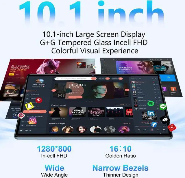 Alt view image 3 of 5 - DEERTiME Android 14 Tablet 10.1 Inch Tablets, 20GB RAM 128GB ROM 1TB Expand Octa-Core 2 in 1 Tablet PC with Keyboard Mouse Case, 1280x800 IPS HD Touchscreen, Bluetooth WI-FI 6, Widevine L1 - Blue