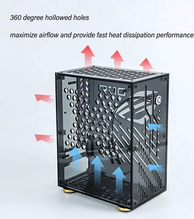 Alt view image 2 of 5 - Denash Mini ITX Case, Clear Side Panel, 4.3L Capacity, 360 Degree Cooling, Acrylic Small Form Factor Mini ITX Case for Mini ITX Motherboard (Black), Denash7ftagrnigs-12