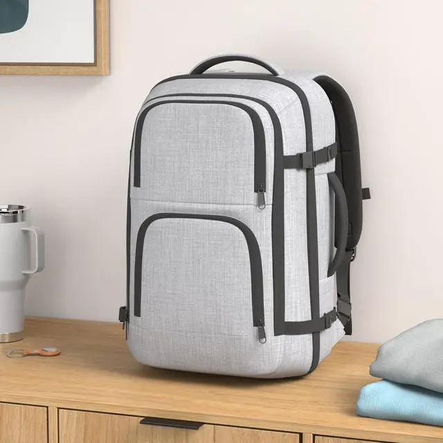 Alt view image 2 of 5 - Dinictis 40L Travel Backpack Carry on Flight Approved, Backpack Suitcase for Travel, Personal Item Travel Bag fits 17 inch Laptop- Grey