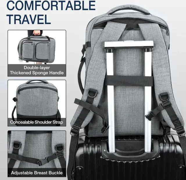 Alt view image 4 of 5 - Dinictis 40L Travel Backpack Carry on Flight Approved, Backpack Suitcase for Travel, Personal Item Travel Bag fits 17 inch Laptop- Grey