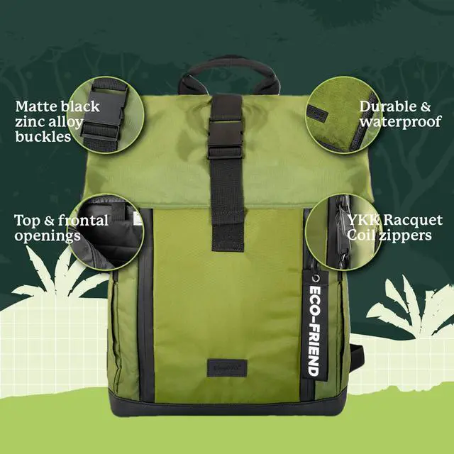 Alt view image 4 of 5 - Dingbats - Waterproof Laptop Backpack - 25L Roll Top Travel Bag - Sustainably Sourced Carry on Bag with Padded Straps, Laptop and Bottle Compartments