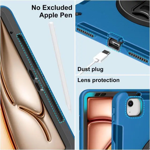 Alt view image 3 of 5 - Miesherk Case for iPad Air 13 Inch 2025 M3/M2, iPad Air 13 Inch Case with Built-in Screen Protector, 360deg Rotating Stand, Pencil Holder, Adjustable Shoulder Strap