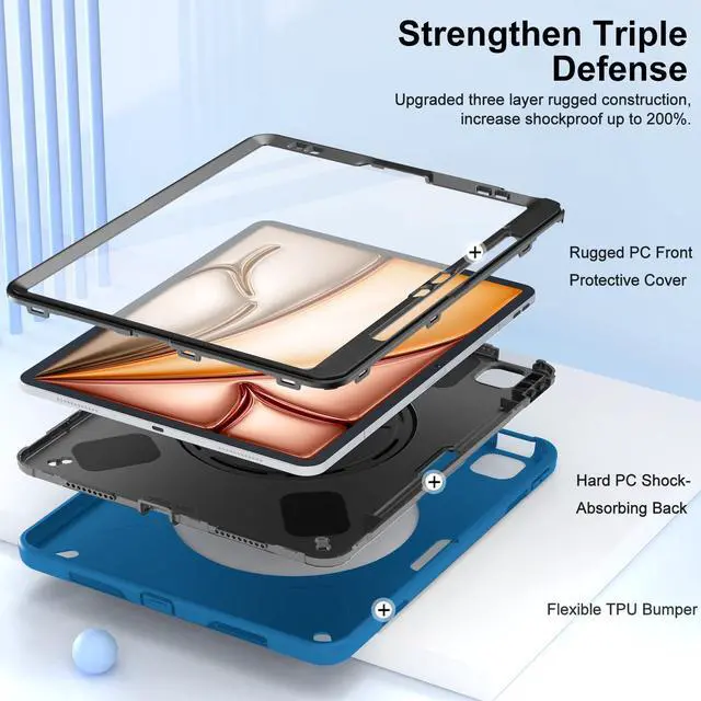 Alt view image 4 of 5 - Miesherk Case for iPad Air 13 Inch 2025 M3/M2, iPad Air 13 Inch Case with Built-in Screen Protector, 360deg Rotating Stand, Pencil Holder, Adjustable Shoulder Strap