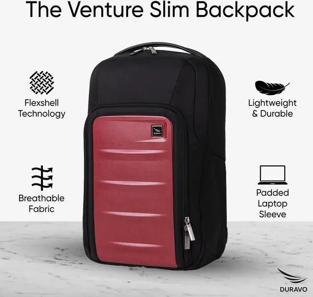 Alt view image 2 of 5 - Duravo Venture Slim Laptop Backpack, Durable, Sleek, Flight Approved, Fits Up to 17" Laptop, Breathable, Lightweight (Red, Slim)