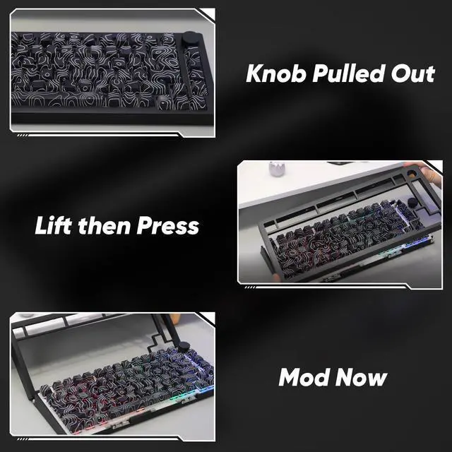 Alt view image 4 of 5 - M1 V5 Aluminum Mechanical Keyboard 75% Topographic Theme Quick Release Gaming Keyboard with Knob, 8000 mAH RGB Hot-swappable Black Custom Keyboard with Side-printed Keycaps Pre lubed Piano Switch
