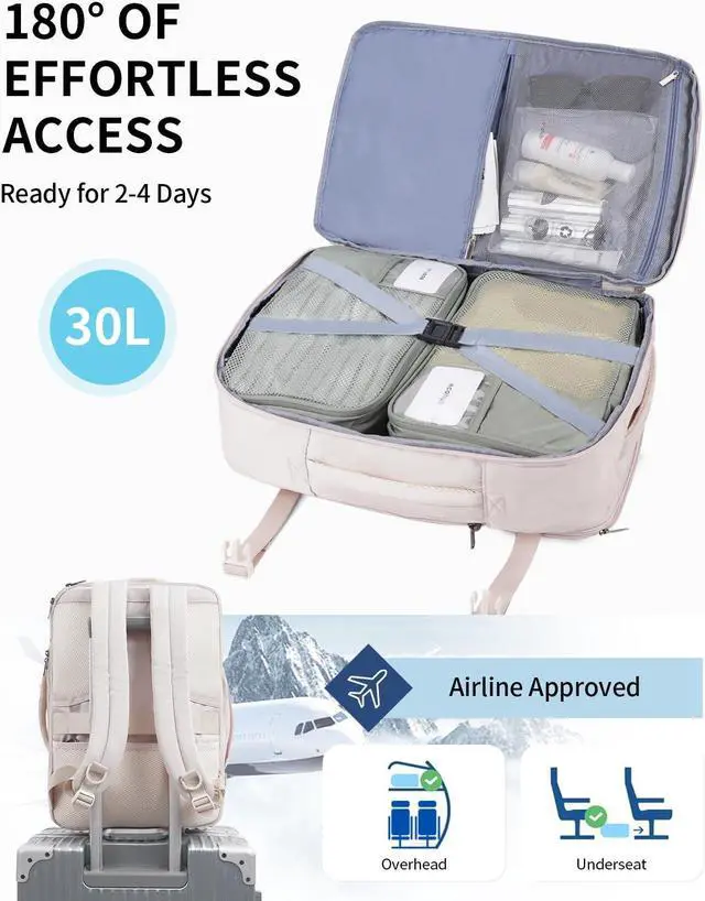 Alt view image 2 of 5 - ECOHUB Carry On Travel Backpack, Expandable Airlines Personal Item Bag 18x14x8, Water Resistant 17 inch Laptop Backpack Flight Approved, 12 Pockets 30L Work Backpacks with Wet Pocket & Cable Slot