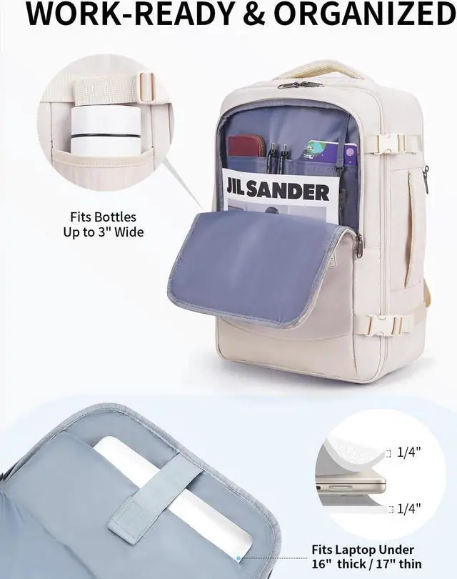 Alt view image 4 of 5 - ECOHUB Carry On Travel Backpack, Expandable Airlines Personal Item Bag 18x14x8, Water Resistant 17 inch Laptop Backpack Flight Approved, 12 Pockets 30L Work Backpacks with Wet Pocket & Cable Slot