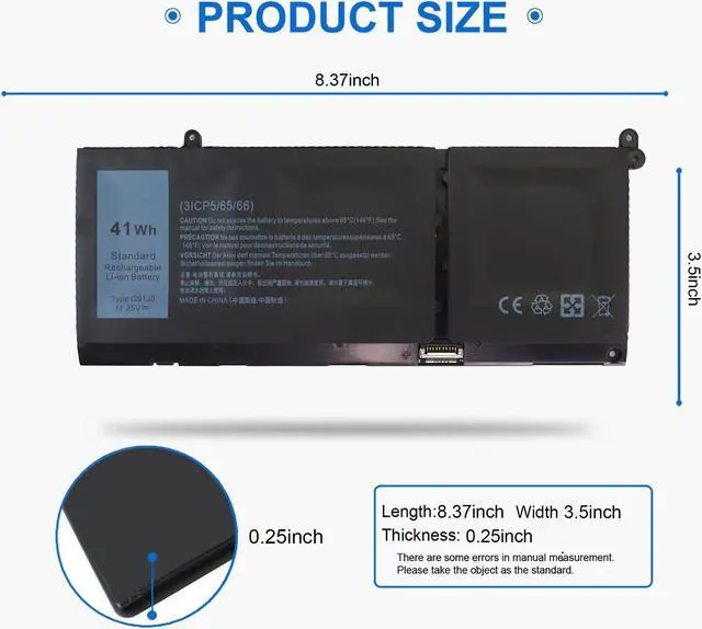 Alt view image 3 of 5 - 41Wh Type G91J0 Battery for Dell Inspiron 14 5410 5415 5418 5420 15 3510 3520 3521 16 7620 2-in-1 Series Latitude 3445 5430 Chromebook, Vostro 13 5310 15 3511 3515, Fits for FH3K2 0VKYJX 0XDY9K 927N5