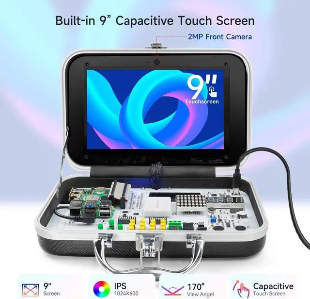Alt view image 3 of 5 - ELECROW for Raspberry Pi 5 8GB Kit, with Pi 5 8GB Single Board Computer, Crowpi Pi 5 Case Kit with 9inch Display, Compatible with Raspberry Pi 5 Learning Programming Kit with Sensors (8GB RAM)