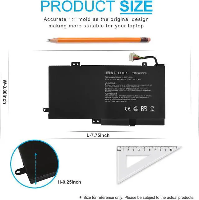 Alt view image 4 of 5 - LE03XL 796356-005 Laptop Battery for HP Envy X360 m6-w 15-w m6-w103dx m6-w105dx w102dx w101dx 15-w237cl, Pavilion X360 13-S 15-bk 13-s120nr 13-s128nr 15-bk010nr 15-bk020wm 15-bk152nr LE03048XL-PR