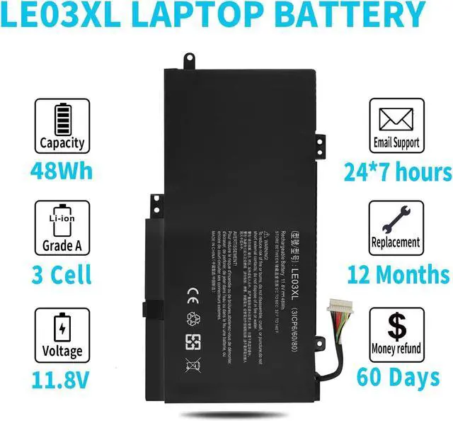 Alt view image 5 of 5 - LE03XL 796356-005 Laptop Battery for HP Envy X360 m6-w 15-w m6-w103dx m6-w105dx w102dx w101dx 15-w237cl, Pavilion X360 13-S 15-bk 13-s120nr 13-s128nr 15-bk010nr 15-bk020wm 15-bk152nr LE03048XL-PR
