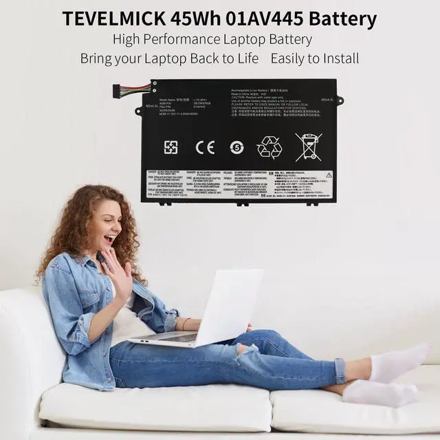 Alt view image 2 of 5 - 45Wh L17L3P51 Replacement Battery Compatible with Lenovo ThinkPad E480 E485 E490 E495 E580 E585 E590 E595, E14 E15 1st Gen (2019) Series 20KQ 20KU L17M3P51 L17M3P52 L17C3P51 01AV445 01AV447 SB10K97609