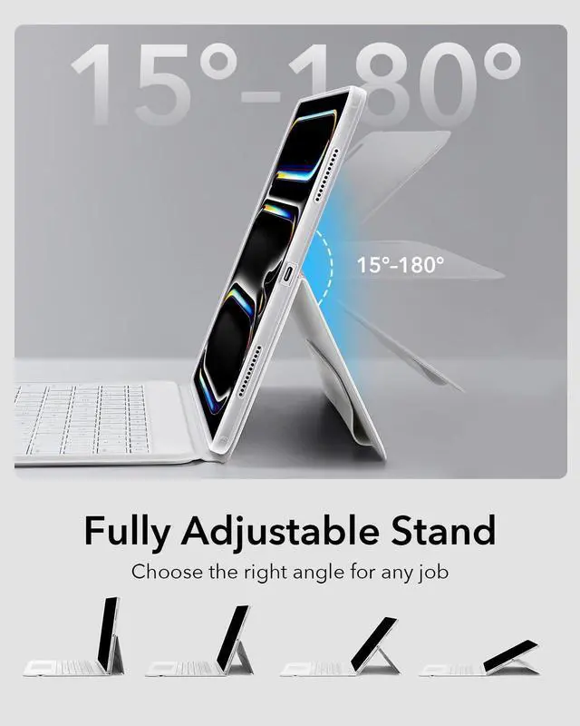 Alt view image 4 of 5 - ESR Ascend for iPad Pro 13 Inch 2024(M4), Keyboard Case with Trackpad, Magnetic Detachable Keyboard with Backlit Keys, Fully Adjustable Portrait/Landscape Stand, White