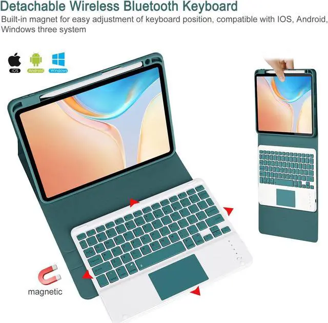 Alt view image 2 of 5 - Eisuiyi Keyboard Case for iPad Pro11 1st/2nd/3rd/4th gen, Compatible with iPad Air 11" (M3/M2) /iPad Air5/Air4, Detachable Touchpad BT Keyboard, Magentic Protective Cover with Pencil Holder, Teal