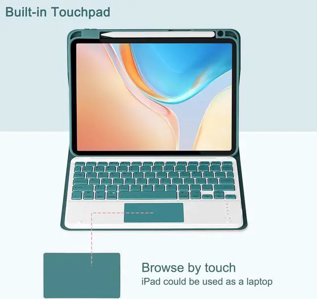 Alt view image 3 of 5 - Eisuiyi Keyboard Case for iPad Pro11 1st/2nd/3rd/4th gen, Compatible with iPad Air 11" (M3/M2) /iPad Air5/Air4, Detachable Touchpad BT Keyboard, Magentic Protective Cover with Pencil Holder, Teal