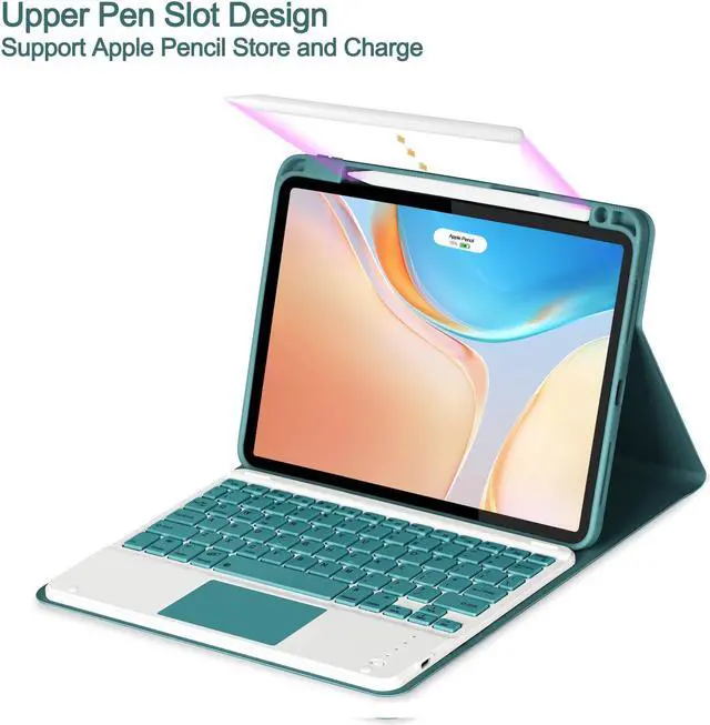 Alt view image 4 of 5 - Eisuiyi Keyboard Case for iPad Pro11 1st/2nd/3rd/4th gen, Compatible with iPad Air 11" (M3/M2) /iPad Air5/Air4, Detachable Touchpad BT Keyboard, Magentic Protective Cover with Pencil Holder, Teal