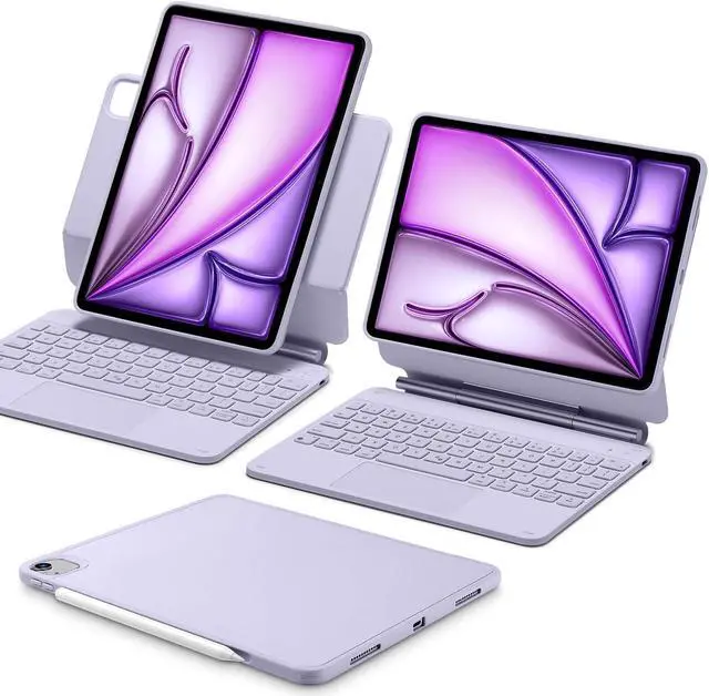 Main image of ESR iPad Air 11 Inch Case with Keyboard (M3/M2, 2025/2024) & iPad Pro 11/Air 5th/4th Gen Keyboard, Easy-Set Magnetic Stand, Portrait/Raised Modes, with Removable Protective Case, Purple