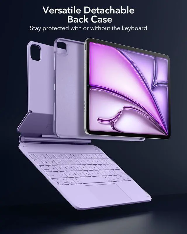 Alt view image 4 of 5 - ESR iPad Air 11 Inch Case with Keyboard (M3/M2, 2025/2024) & iPad Pro 11/Air 5th/4th Gen Keyboard, Easy-Set Magnetic Stand, Portrait/Raised Modes, with Removable Protective Case, Purple