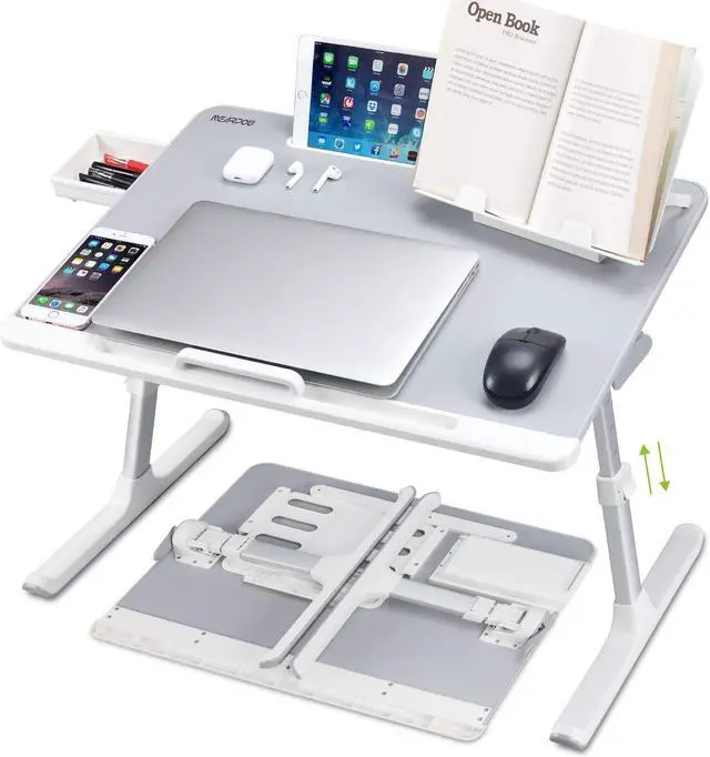 Alt view image 2 of 5 - Laptop Desk for Bed, XXL Laptop Bed Tray Table, Portable Folding Laptop Stand for Bed/Sofa/Couch/Floor for Writing Eating, Ergonomic Design and Large Surface Lap Desk with Tablet Slot, by NEARPOW