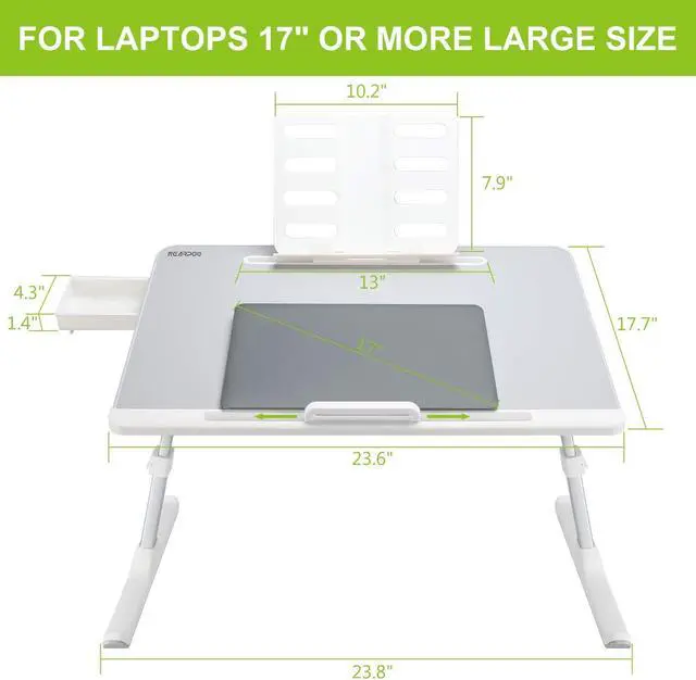 Alt view image 5 of 5 - Laptop Desk for Bed, XXL Laptop Bed Tray Table, Portable Folding Laptop Stand for Bed/Sofa/Couch/Floor for Writing Eating, Ergonomic Design and Large Surface Lap Desk with Tablet Slot, by NEARPOW