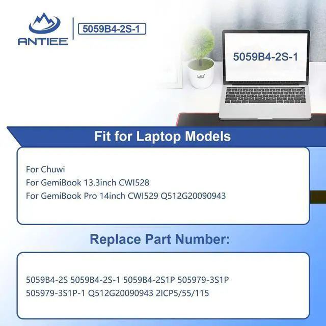 Alt view image 3 of 5 - 5059B4-2S 5059B4-2S-1 Laptop Battery Replacement for Chuwi Gemibook Pro 14, CoreBook X Pro 14 13.3 inch CWI529 CWI528 Series 5059B4-2S1P 505979-3S1P 505979-3S1P-1 Q512G20090943 7.6V 38Wh 5000mAh