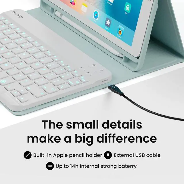 Alt view image 5 of 5 - EVEO iPad Case With Keyboard 10.2'' - iPad 9th Generation Case With Keyboard (2021) - for iPad Case 9th Generation/8th Gen/7th iPad keyboard case 9th generation iPad case, Built-in Pencil Holder-Green