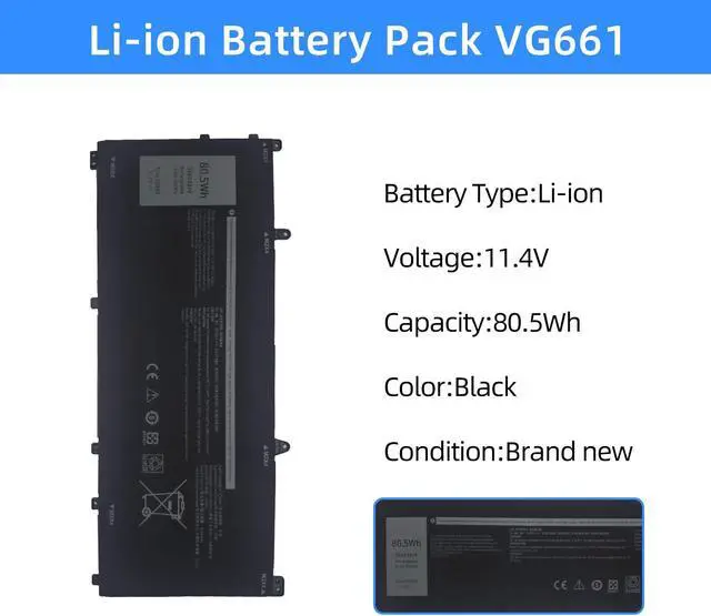 Alt view image 2 of 5 - NBULBL VG661 Laptop Battery Replacement for Dell Alienware X14 R1 Alienware X14 R2 Series Notebook 0GD3C9 GD3C9 0V4N84 V4N84 31CP5/46/95-2 11.4V 80.5Wh