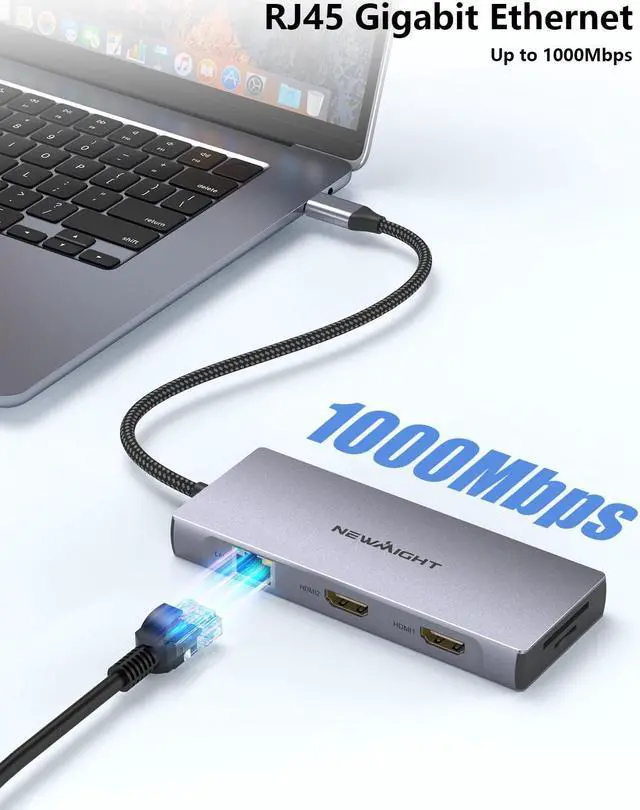 Alt view image 5 of 5 - Laptop Docking Station Dual Monitor, Newmight Dual HDMI Adapter for 2 Monitors with 2 HDMI 4K, 1 Gbps Ethernet, PD 100W Charging, 3 USB 3.0, SD/TF Reader, USB C Docking Station for MacBook, Dell