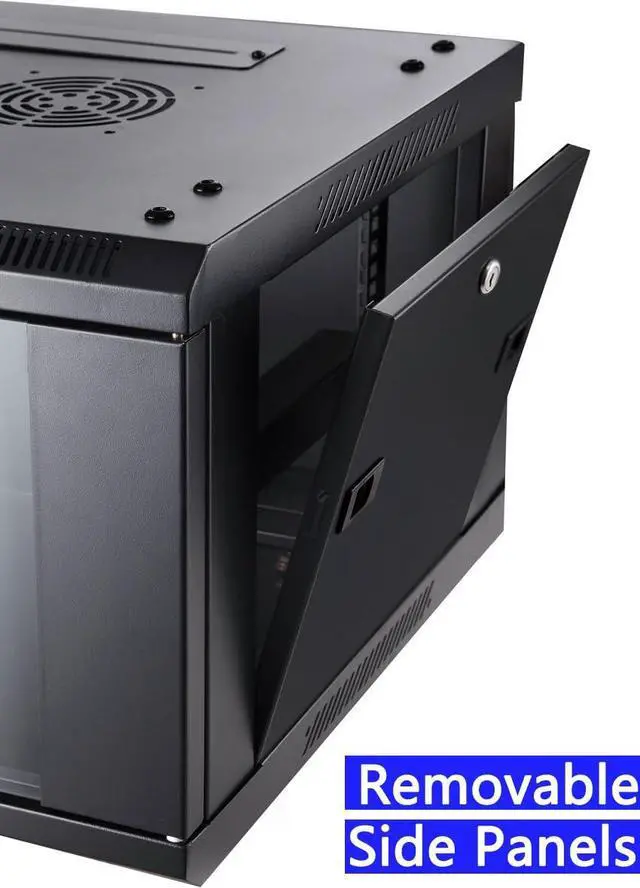 Alt view image 5 of 5 - 9U Wall Mount Server Cabinet Network Rack Enclosure Locking Glass Door with Network Cabinet Fan 2pc Kit