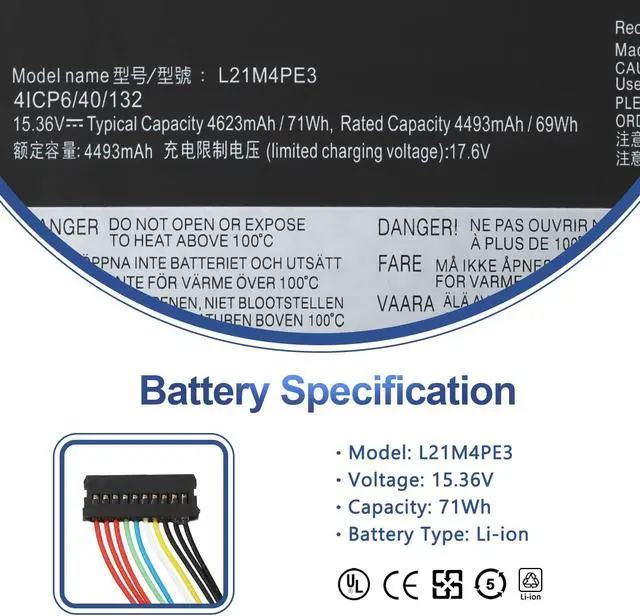 Alt view image 2 of 5 - L21M4PE3 Laptop Battery Replacement for Lenovo IdeaPad Yoga 7 16IAP7 14IAL7 14ARB7 82QG Series L21L4PE0 L21B4PE2 SB11F38368 SB11F38382 SB11F38373 5B11F38367 5B11F38379 SB11N51760 15.36V 71Wh 4623mAh