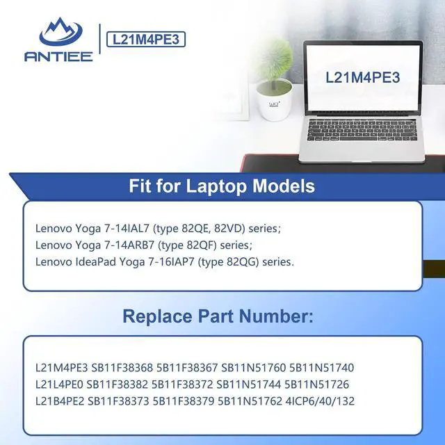 Alt view image 3 of 5 - L21M4PE3 Laptop Battery Replacement for Lenovo IdeaPad Yoga 7 16IAP7 14IAL7 14ARB7 82QG Series L21L4PE0 L21B4PE2 SB11F38368 SB11F38382 SB11F38373 5B11F38367 5B11F38379 SB11N51760 15.36V 71Wh 4623mAh