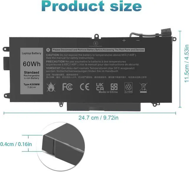 Alt view image 5 of 5 - ASUNCELL 60Wh K5XWW Battery for Dell Latitude 5289 7389 7390 2-in-1 Series Notebook L3180 P29S001 P29S002 Laptop 6CYH6 71TG4 725KY J0PGR N18GG, 7.6V 3-Cell (NOT fits for Latitude 7390 Series)