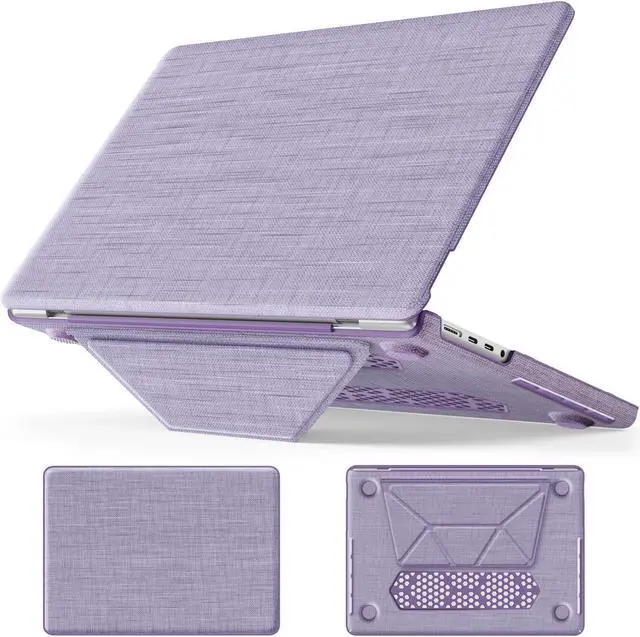 Main image of DONGKE for M4 MacBook Pro 14 Inch Case M3 M2 M1 Pro/Max 2024 2023 2021 (Model: A3112 A3401 A3185 A2918 A2992 A2779 A2442), Durable Fabric & PC Protective Cover with Magnetic Stand - Purple