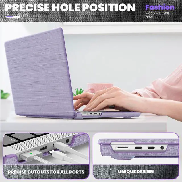 Alt view image 5 of 5 - DONGKE for M4 MacBook Pro 14 Inch Case M3 M2 M1 Pro/Max 2024 2023 2021 (Model: A3112 A3401 A3185 A2918 A2992 A2779 A2442), Durable Fabric & PC Protective Cover with Magnetic Stand - Purple