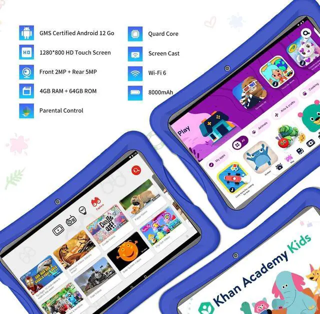 Alt view image 2 of 5 - NOBKLEN Kids Tablet 10 Inch, Android 13 Tablet 4GB+64GB 8-Core CPU WiFi 6 12H Battery Life Parental Control 1280 * 800 HD Display Dual Cameras Shockproof Case Pre-Installed Educational Apps