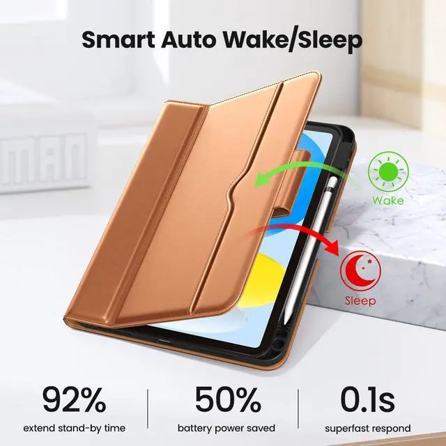 Alt view image 4 of 5 - DTTO Case for iPad (A16) 11th Generation 2025, iPad 10th Generation 10.9 Inch 2022 with Pencil Holder, Premium Leather Business Folio Stand Smart Cover with Magnetic Clasp, Brown